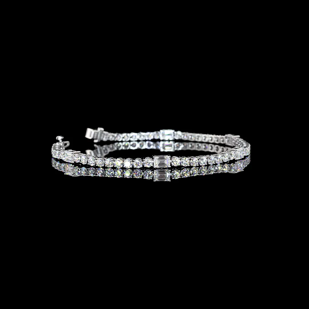 5.46 Cts 14k White Gold Emerald Shape Station Line Tennis Bracelet - Video