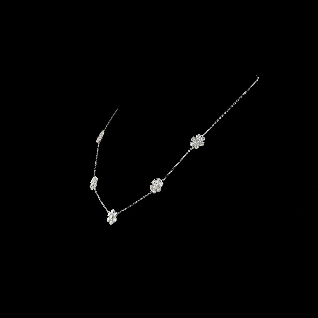 4.88 Cts 14k White Gold Round Shape Station Necklace - Image 2