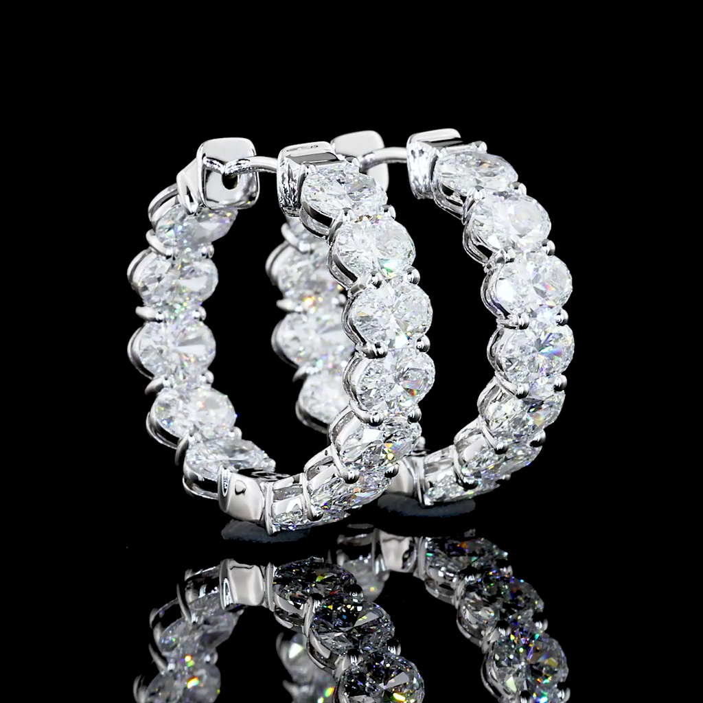 5.16 Cts 18k White Gold Oval Shape Huggies Earring - Video