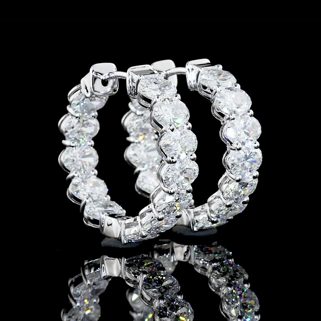 5.16 Cts 18k White Gold Oval Shape Huggies Earring - Video