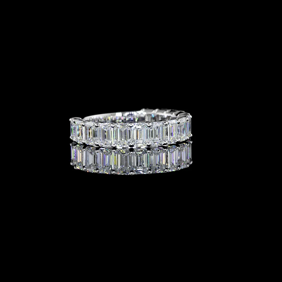2.95 Cts 18k White Gold Emerald Shape 3/4 Band Eternity Band - Video