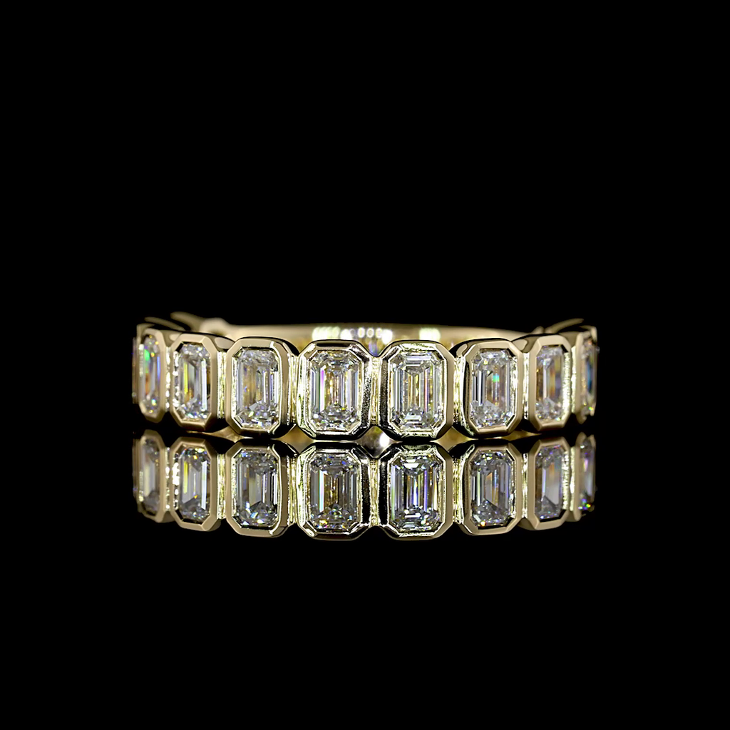 1.3 Cts 14k Yellow Gold Emerald Shape 3/4 Band Eternity Band - Video