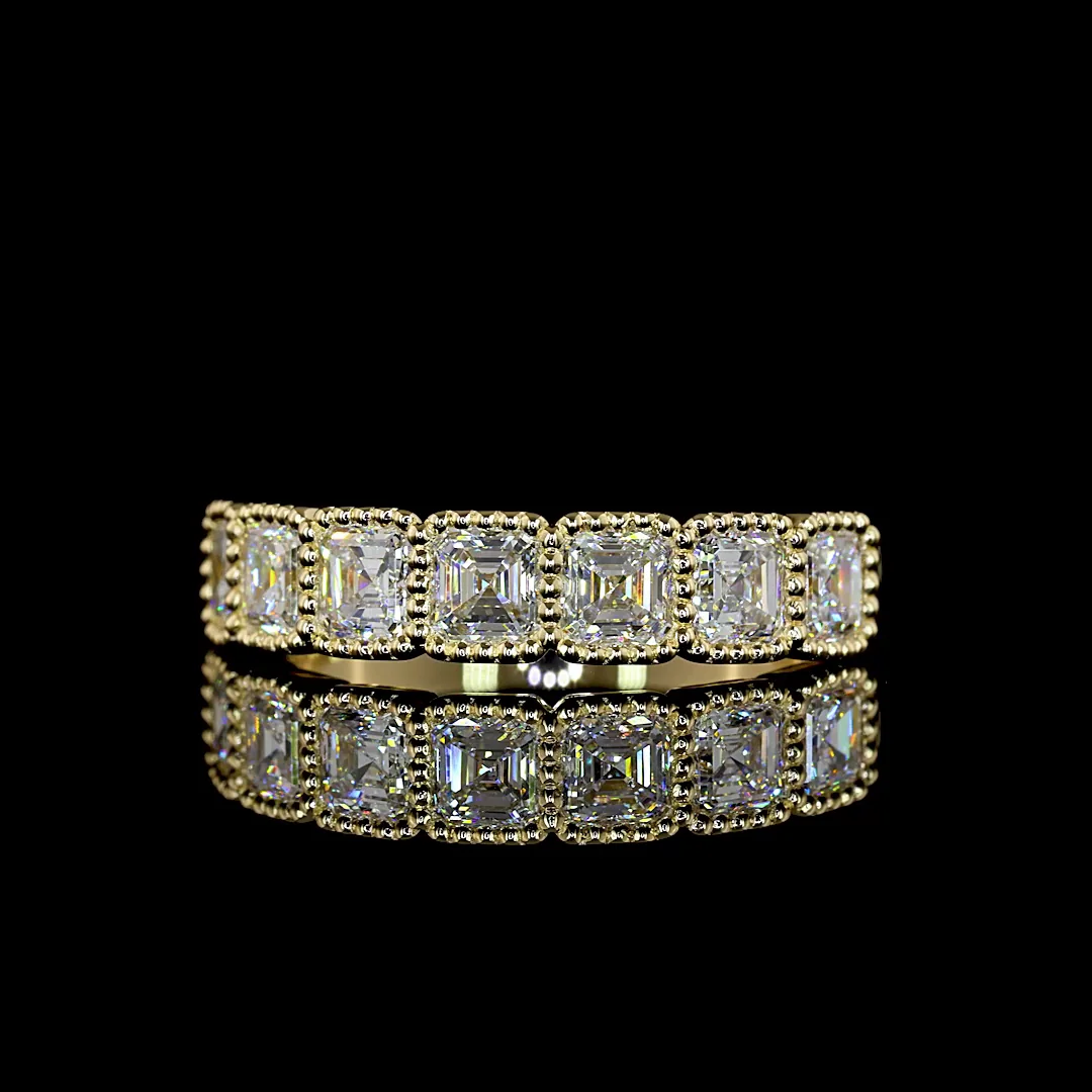 1.45 Cts 14k Yellow Gold Asscher Shape 7 Stones Eternity Band - Video