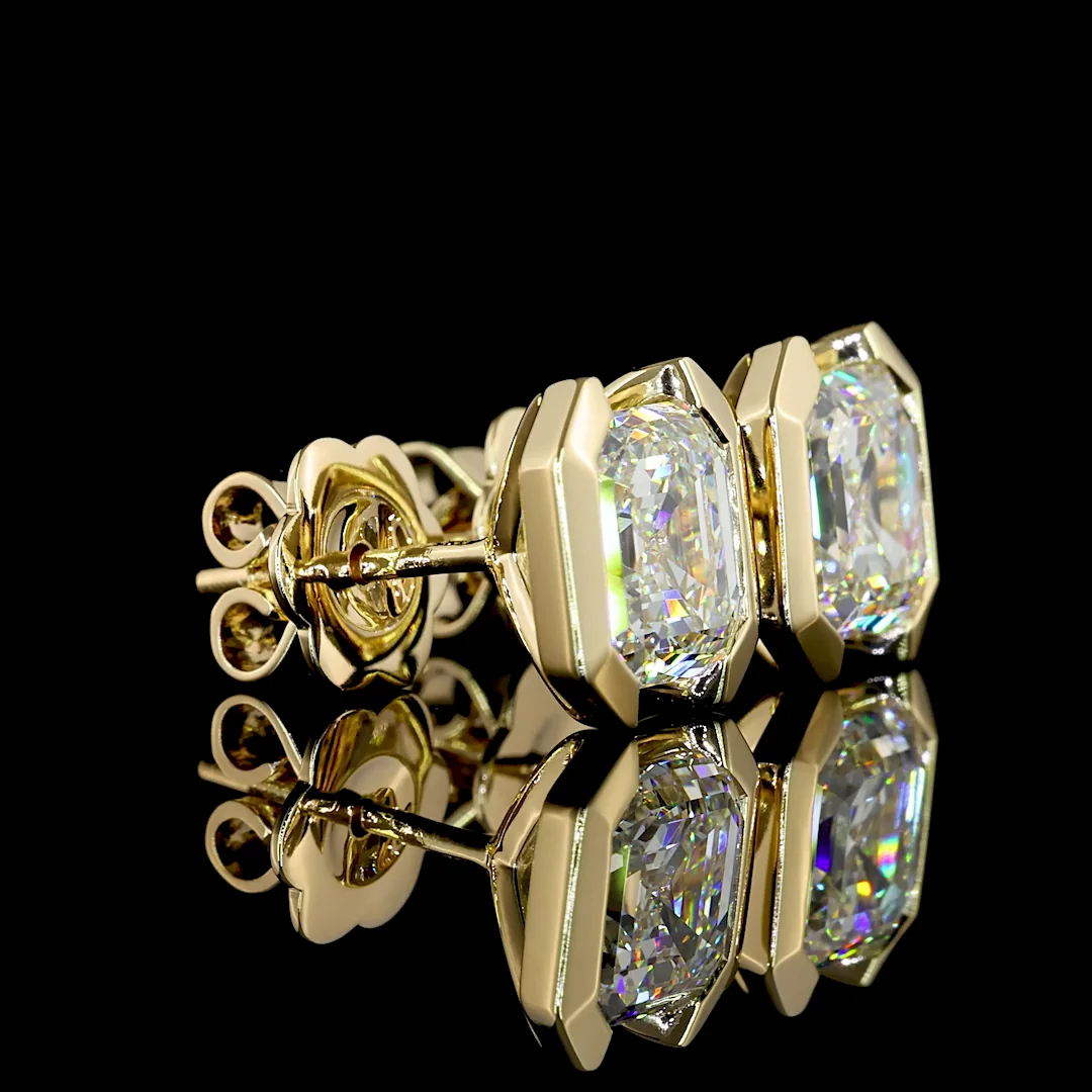 4.03 Cts 14k Yellow Gold Asscher Shape Studs Earring - Image 2