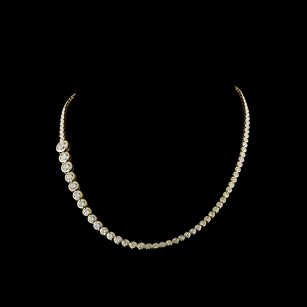 10.06 Cts 14k Yellow Gold Round Shape Riviera Necklace - Video