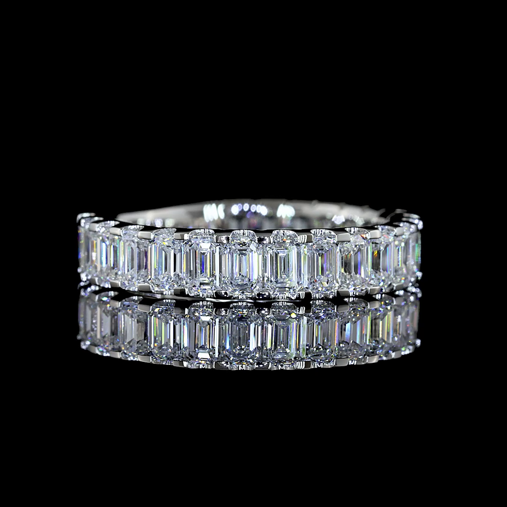 2.12 Cts Platinum Emerald Shape 3/4 Band Eternity Band - Video