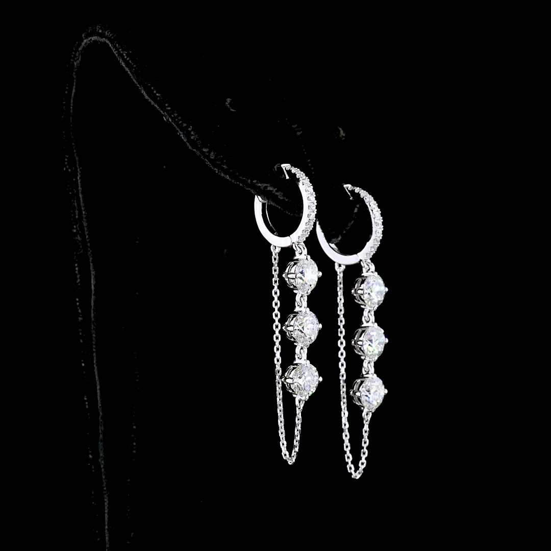 3.13 Cts 14k White Gold Round Shape Hanging Earring - Image 2