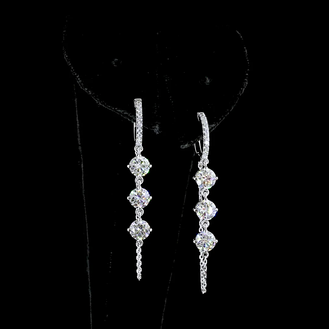 3.13 Cts 14k White Gold Round Shape Hanging Earring - Video