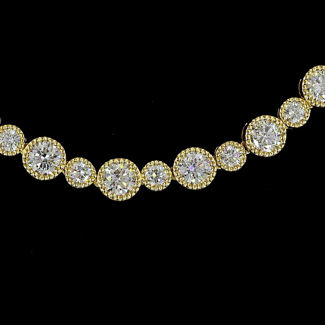 12.29 Cts 18k Yellow Gold Round Shape Station Line Tennis Necklace - Image 3