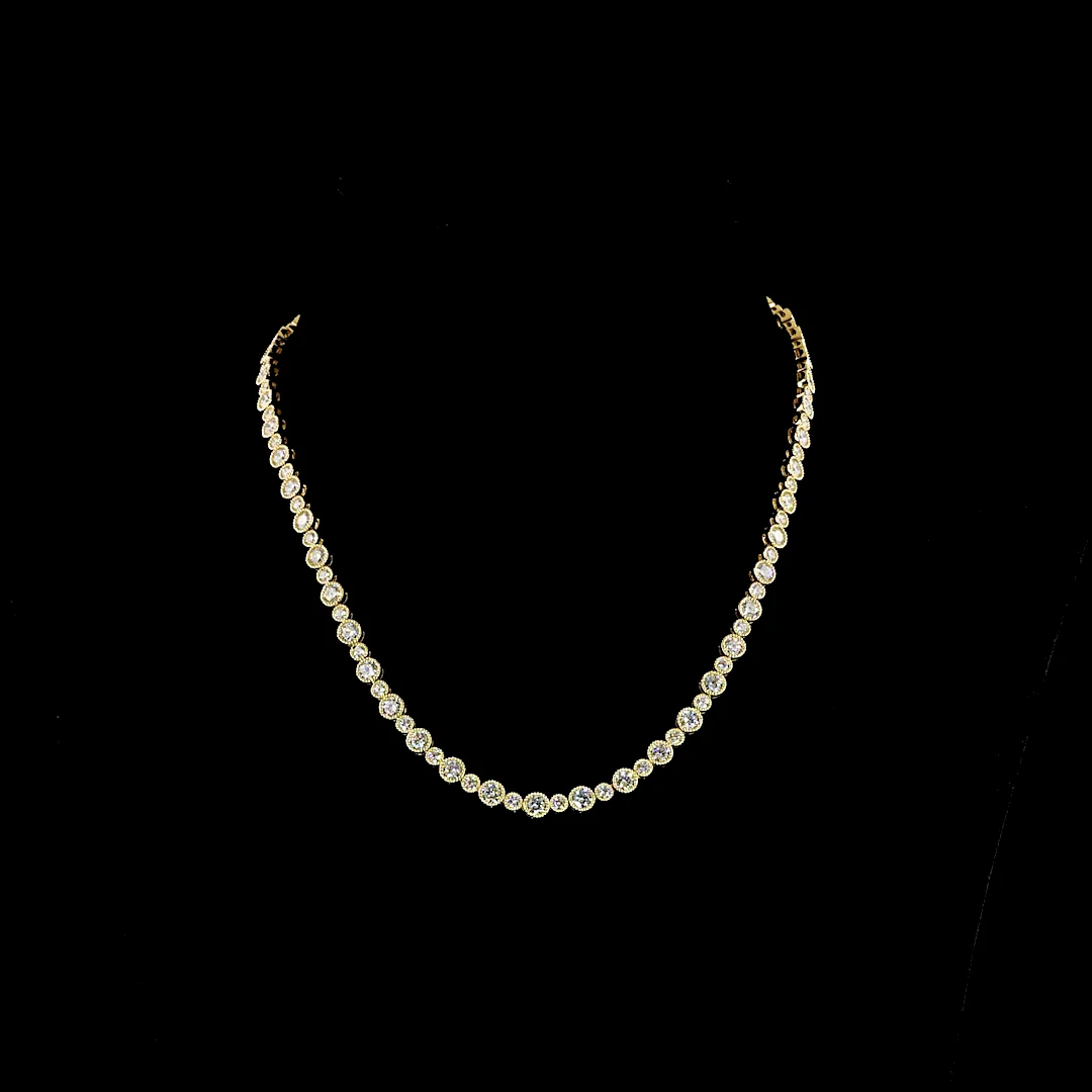 12.29 Cts 18k Yellow Gold Round Shape Station Line Tennis Necklace - Video