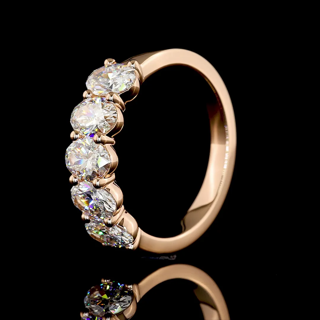 2.1 Cts 14k Rose Gold Oval Shape 5 Stones Eternity Band - Image 4