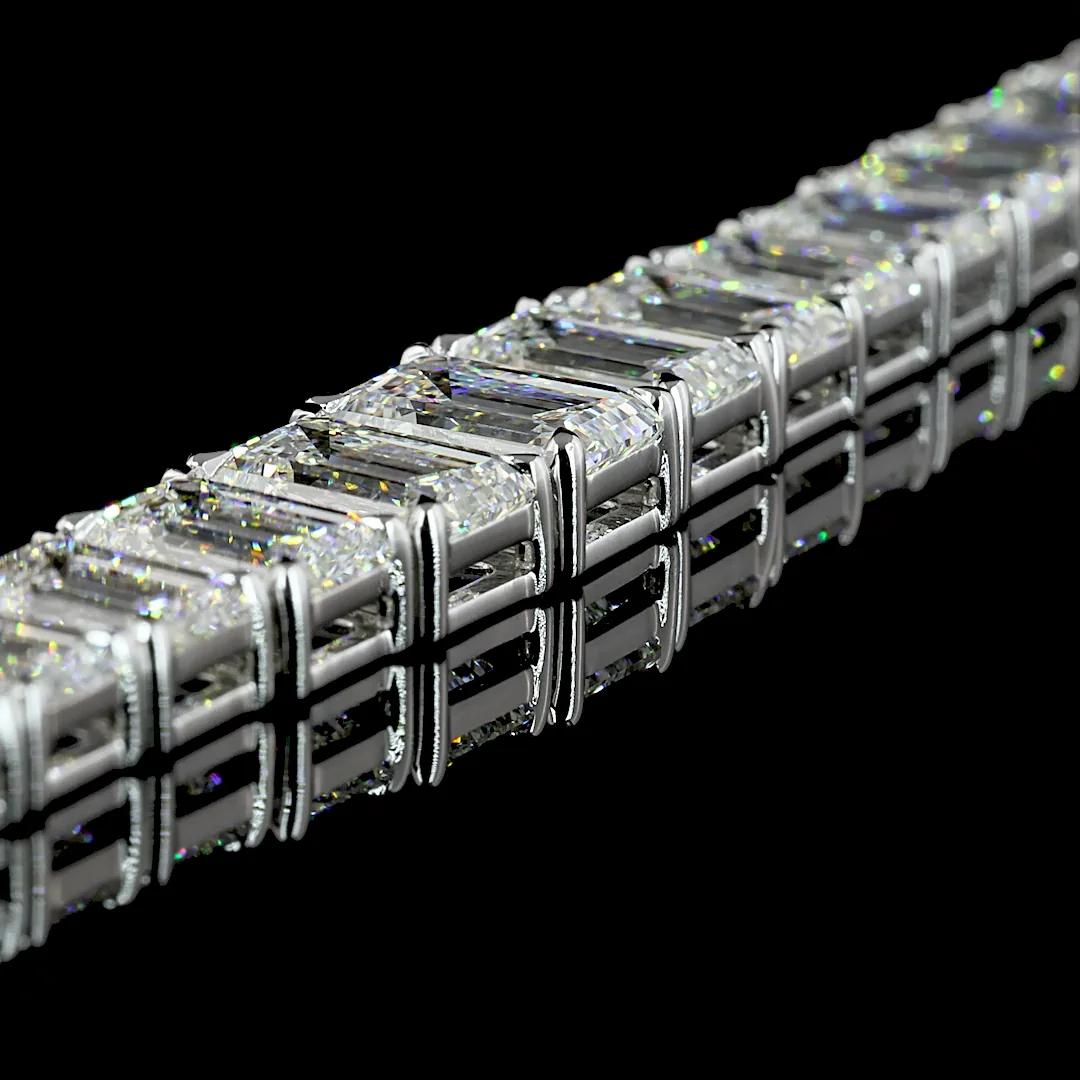 45.34 Cts 14k White Gold Emerald Shape Riviera Necklace - Image 2