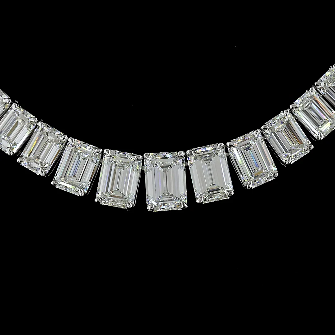 45.34 Cts 14k White Gold Emerald Shape Riviera Necklace - Image 3