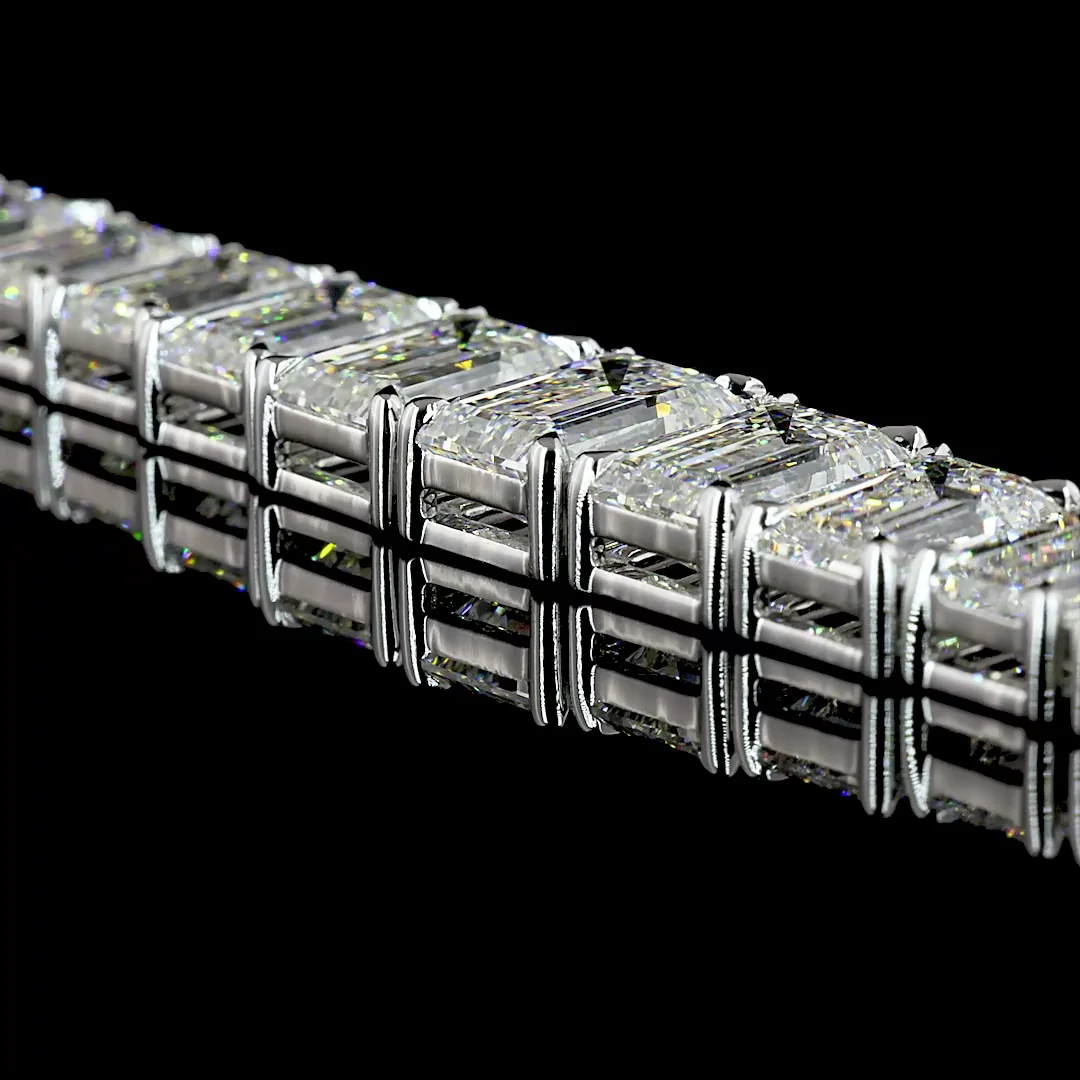 45.34 Cts 14k White Gold Emerald Shape Riviera Necklace - Image 4