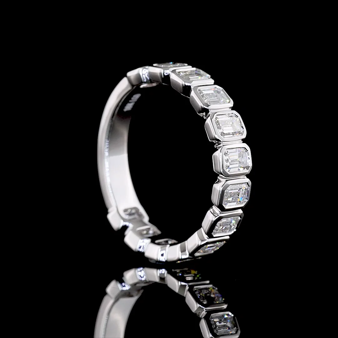 1.38 Cts 18k White Gold Emerald Shape 3/4 Band Eternity Band - Image 2
