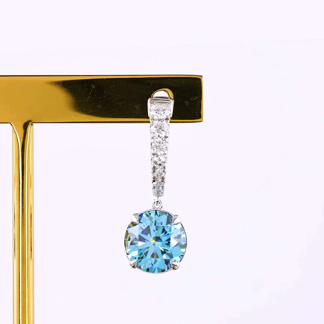 5.19 Cts 14k White Gold Round Shape Hanging Earring - Image 3