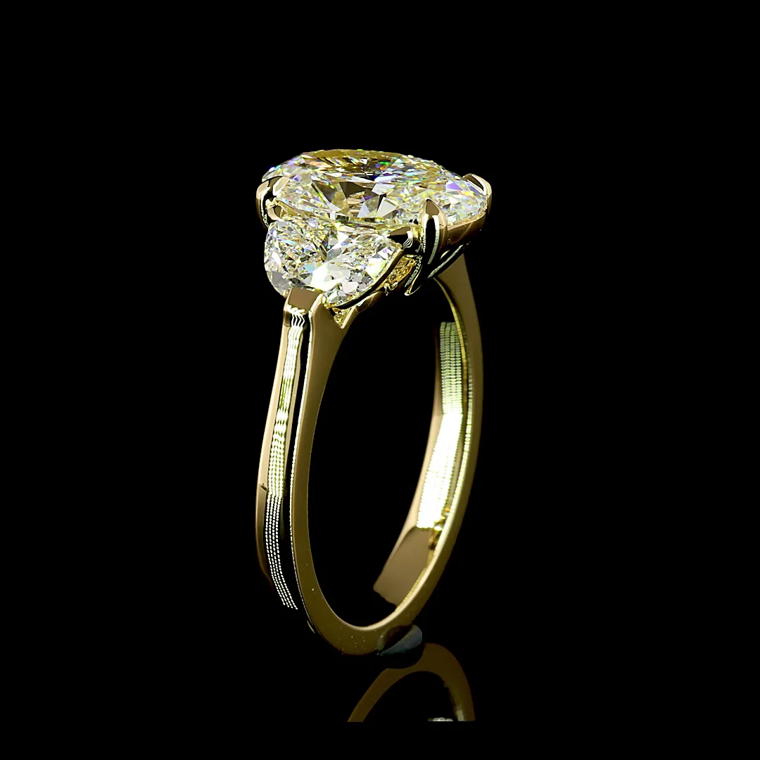 3.52 Cts 14k Yellow Gold Oval Shape 3 Stones Ring - Image 4