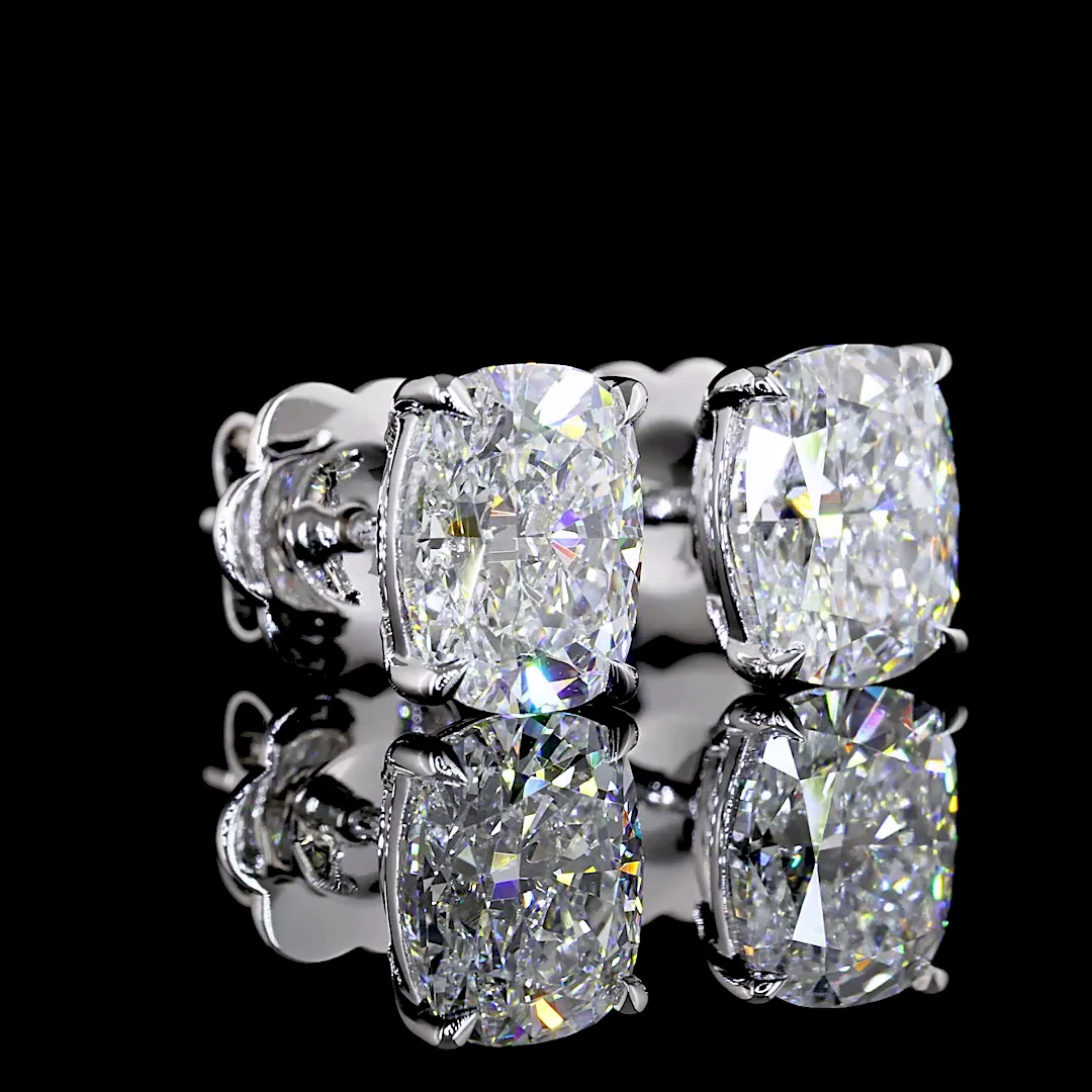 2.46 Cts 14k White Gold Cushion Brilliant Shape Studs Earring - Image 3