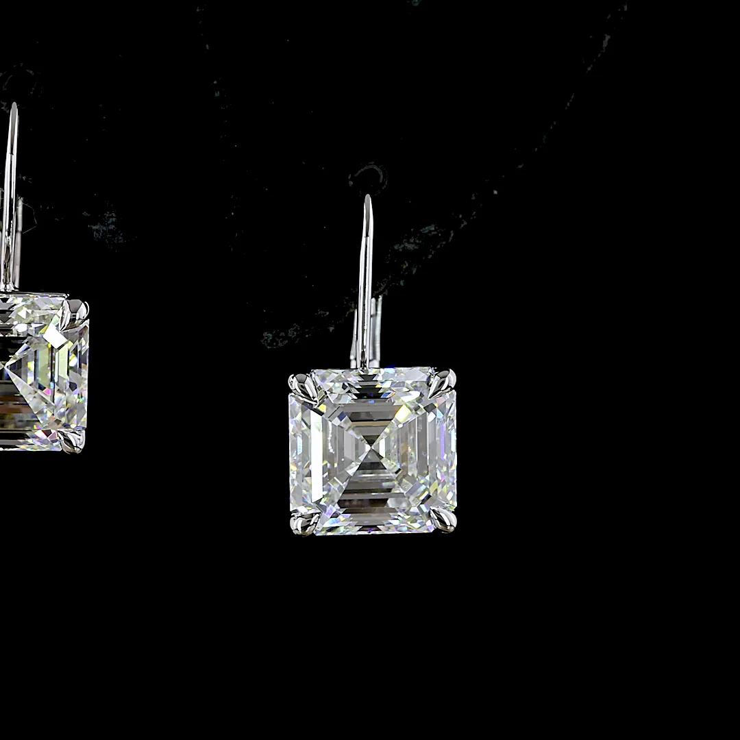 6.11 Cts 14k White Gold Asscher Shape Hanging Earring - Image 3