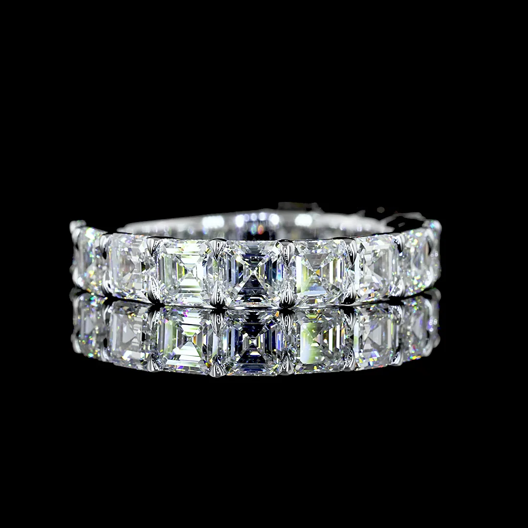 4.01 Cts 14k White Gold Asscher Shape 3/4 Band Eternity Band - Video