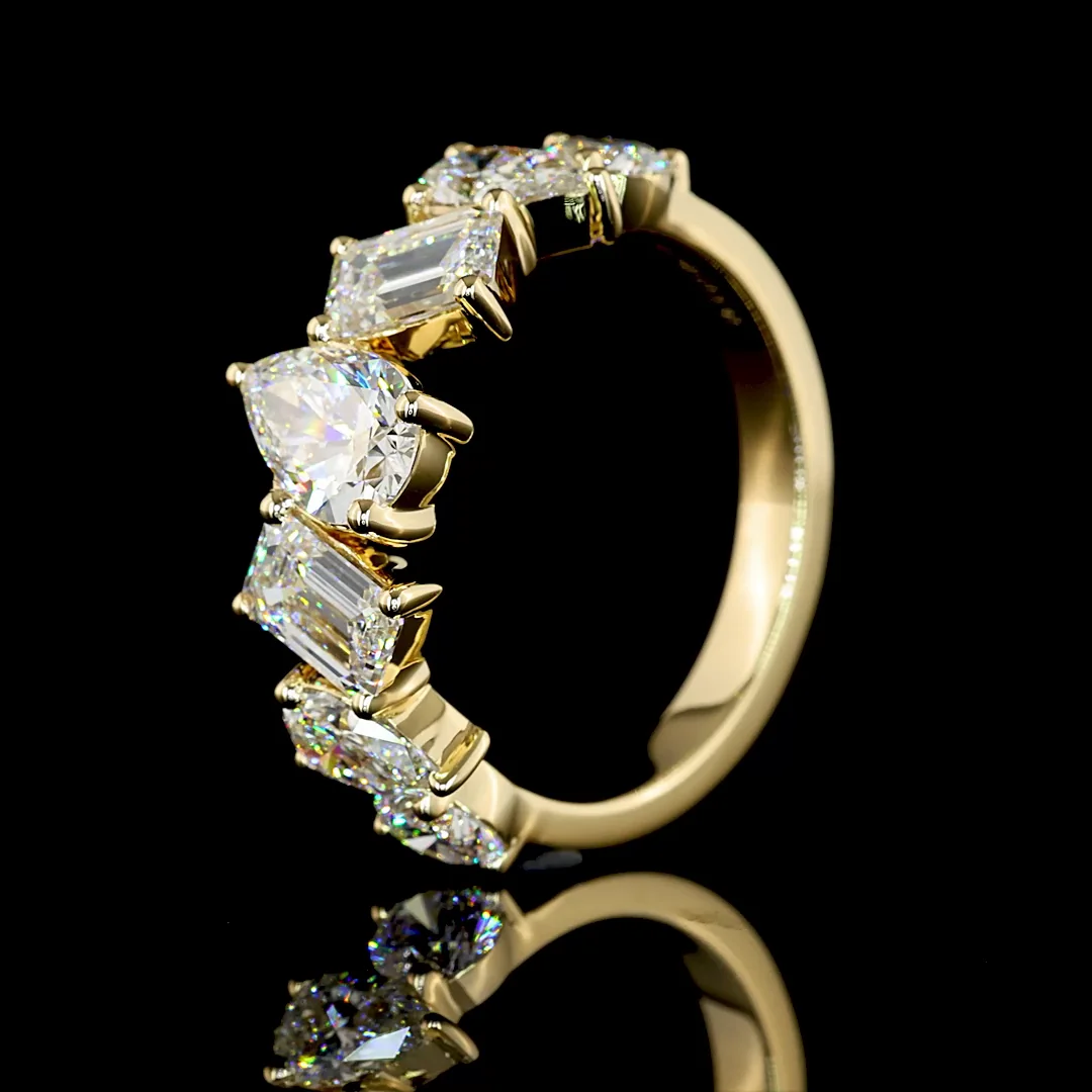 2.97 Cts 14k Yellow Gold Mix Shape Half Eternity Eternity Band - Image 4