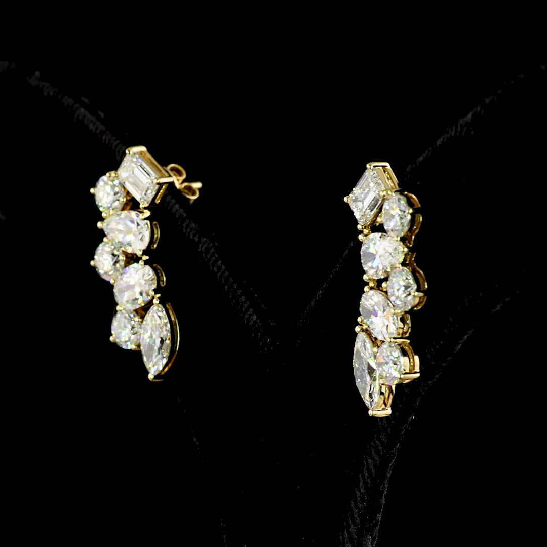 5.88 Cts 14k Yellow Gold Mix Shape Crawler Earring - Image 2