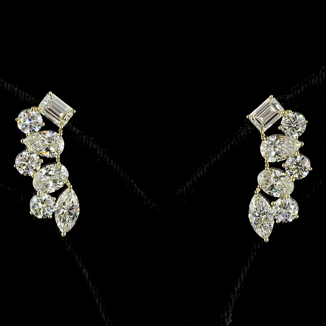 5.88 Cts 14k Yellow Gold Mix Shape Crawler Earring - Image 3