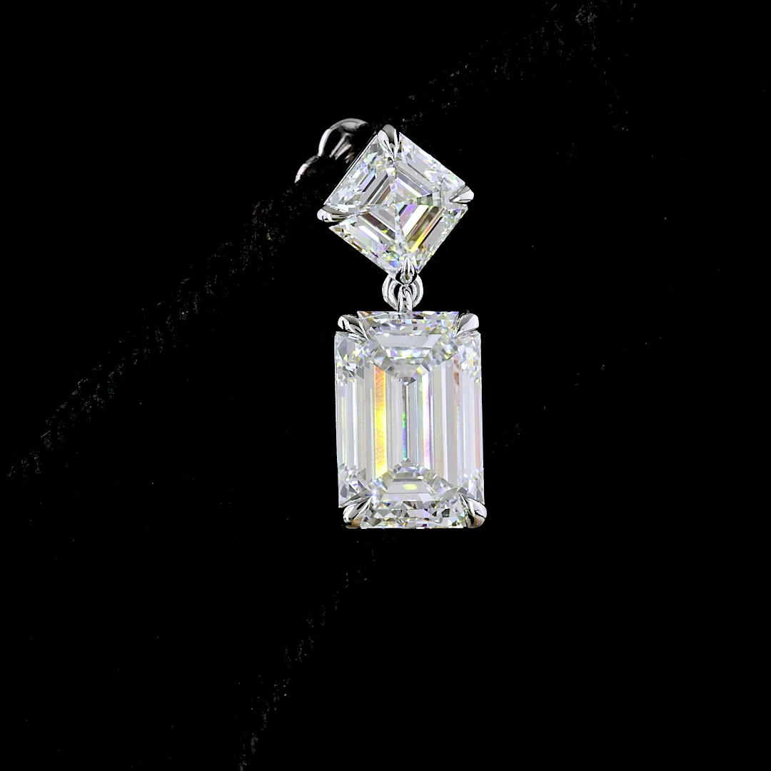 8.16 Cts 14k White Gold Emerald Shape Hanging Earring - Image 3
