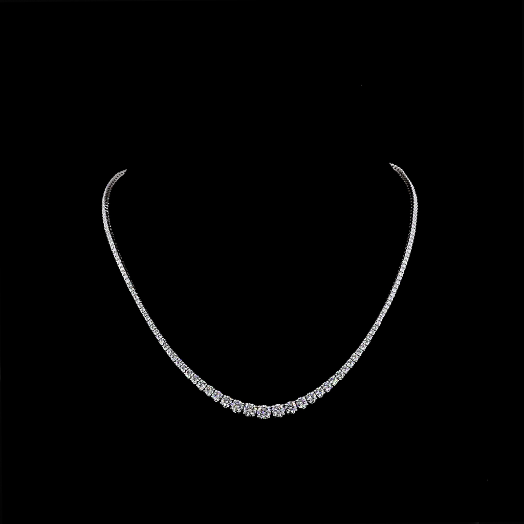 6.97 Cts 14k White Gold Round Shape Riviera Necklace - Video