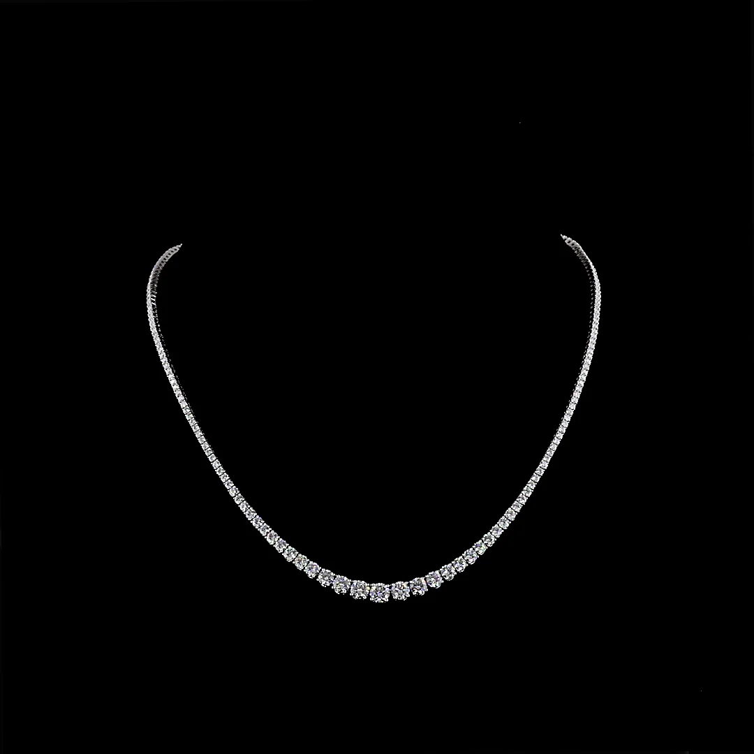 6.97 Cts 14k White Gold Round Shape Riviera Necklace - Video