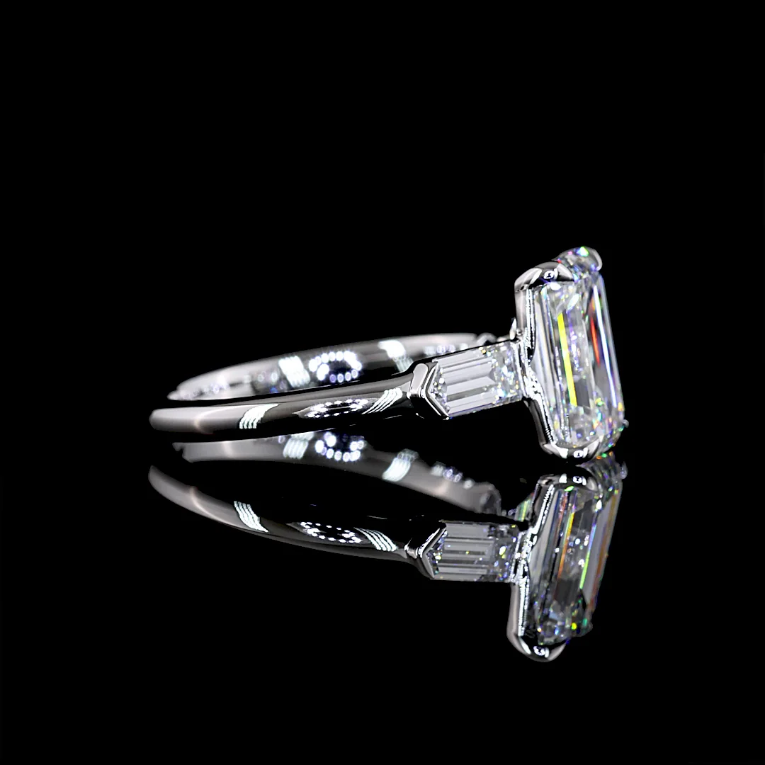 3.69 Cts 14k White Gold Emerald Shape 3 Stones Ring - Image 2