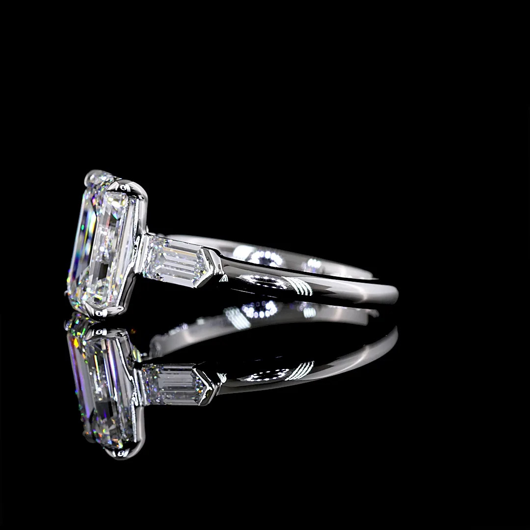 3.69 Cts 14k White Gold Emerald Shape 3 Stones Ring - Image 3
