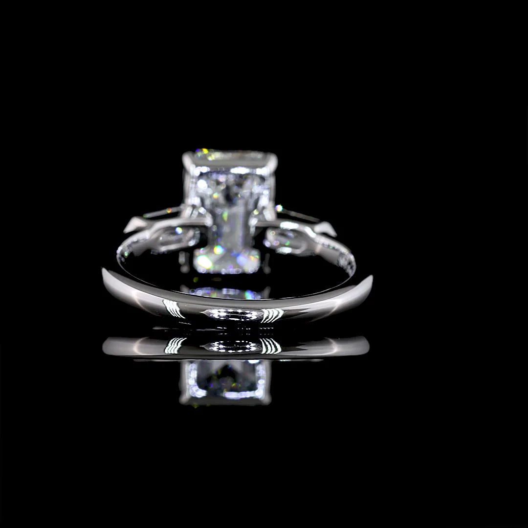 3.69 Cts 14k White Gold Emerald Shape 3 Stones Ring - Image 4