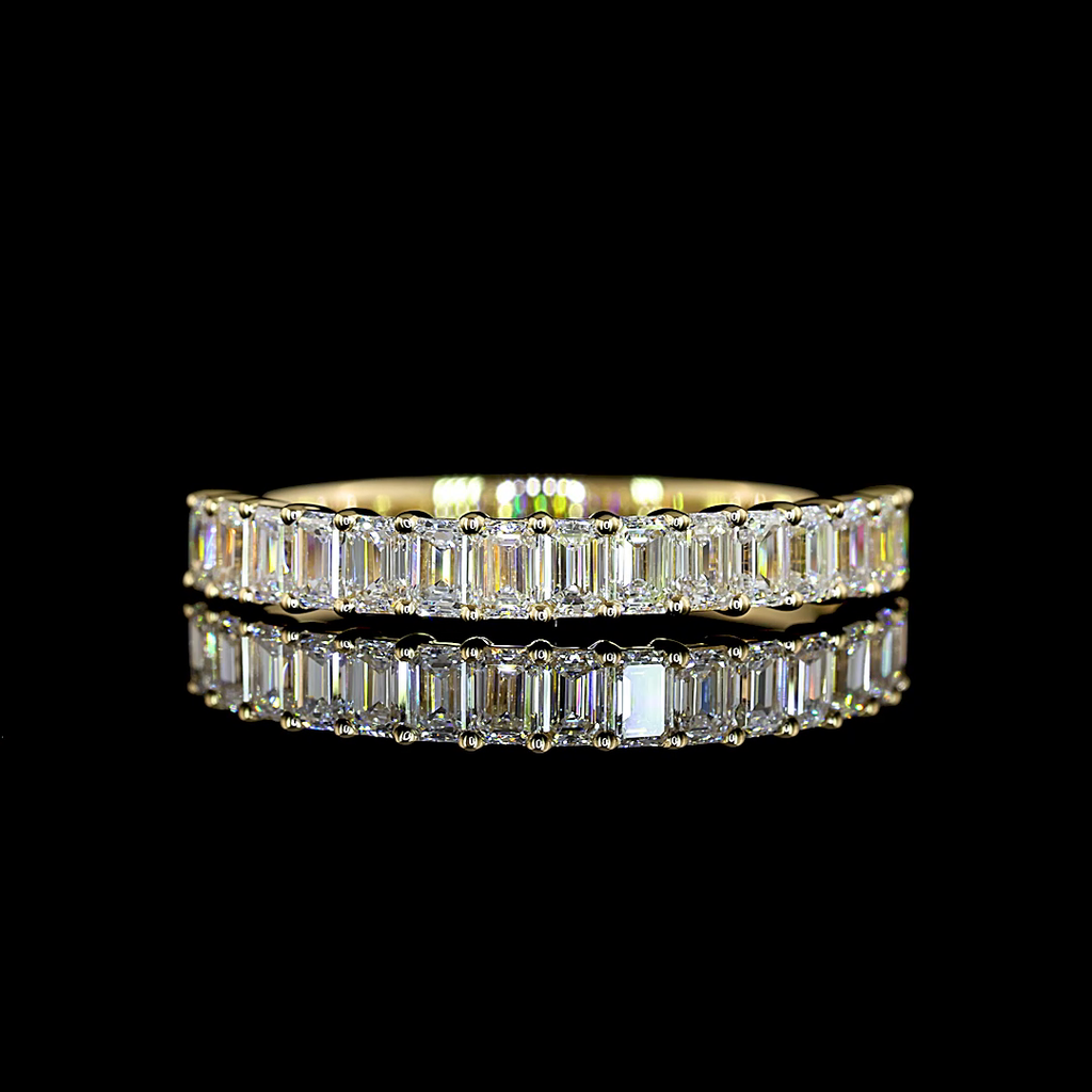 1.09 Cts 14k Yellow Gold Emerald Shape 3/4 Band Eternity Band - Video