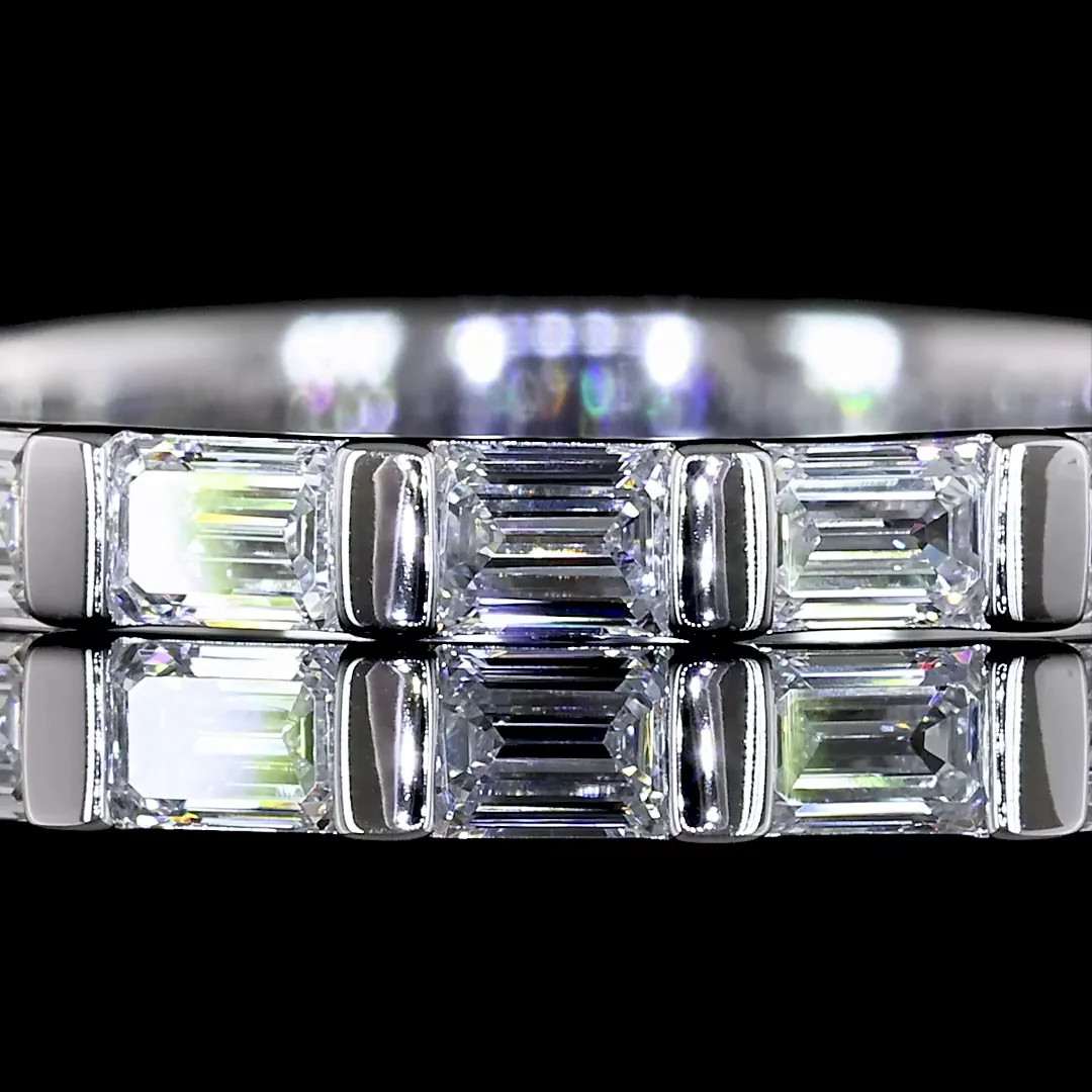 0.84 Cts 14k White Gold Emerald Shape 3/4 Band Eternity Band - Image 3