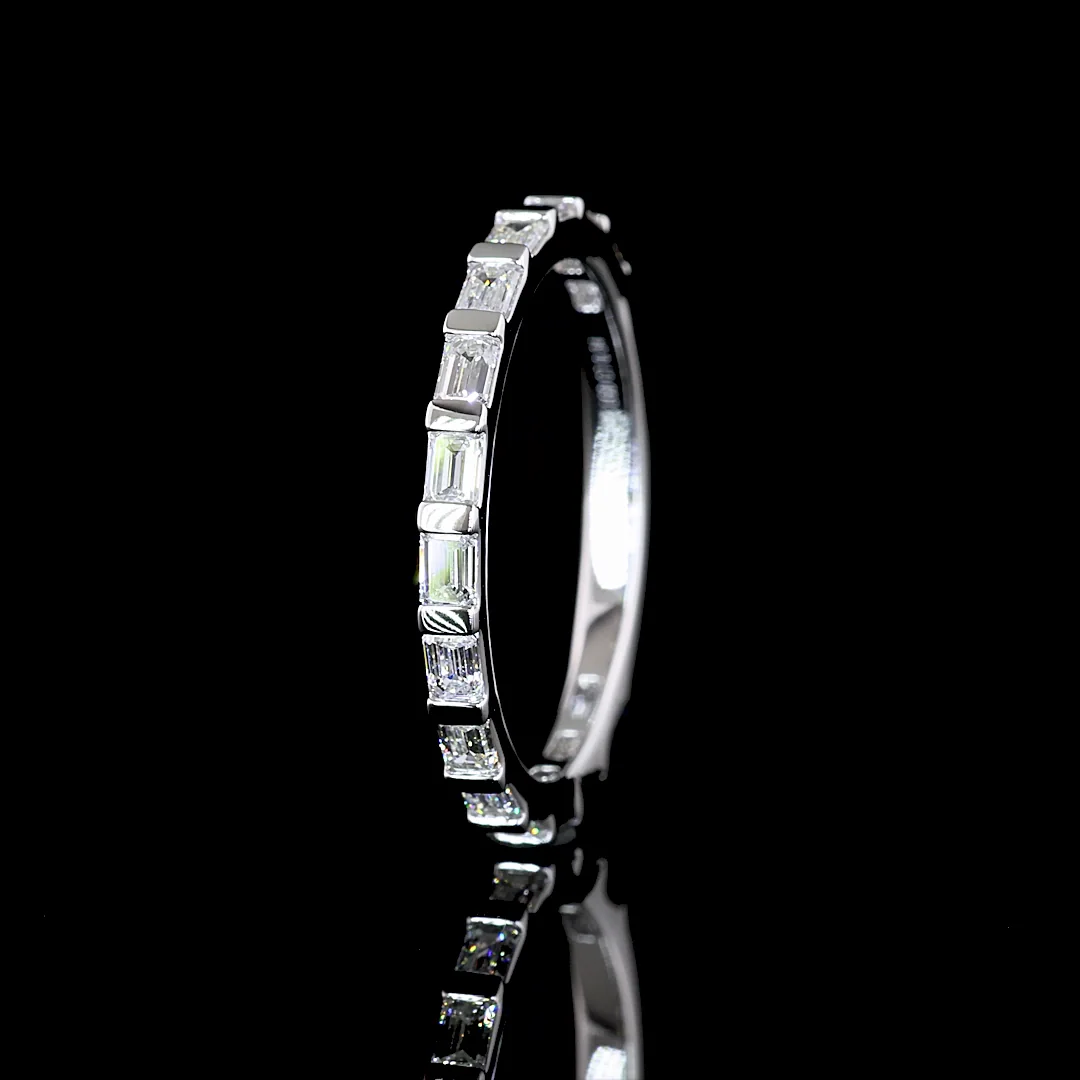 0.84 Cts 14k White Gold Emerald Shape 3/4 Band Eternity Band - Image 4