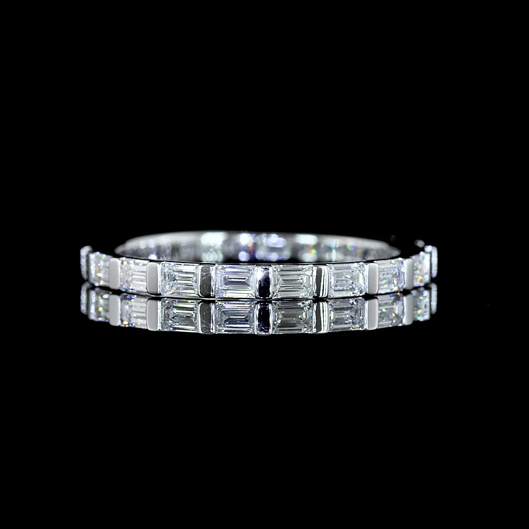 0.84 Cts 14k White Gold Emerald Shape 3/4 Band Eternity Band - Video