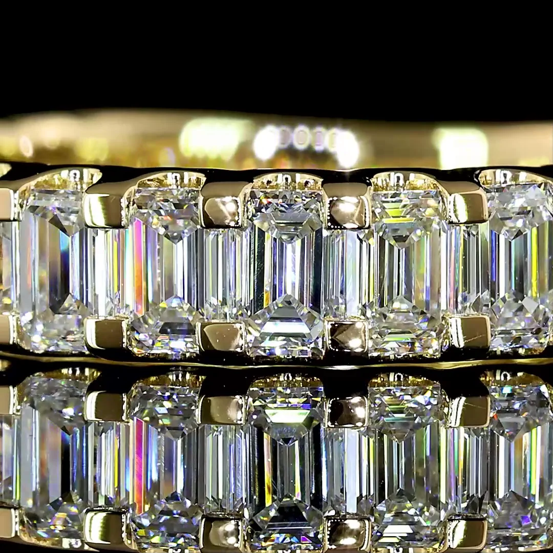 1.9 Cts 14k Yellow Gold Emerald Shape 3/4 Band Eternity Band - Image 3