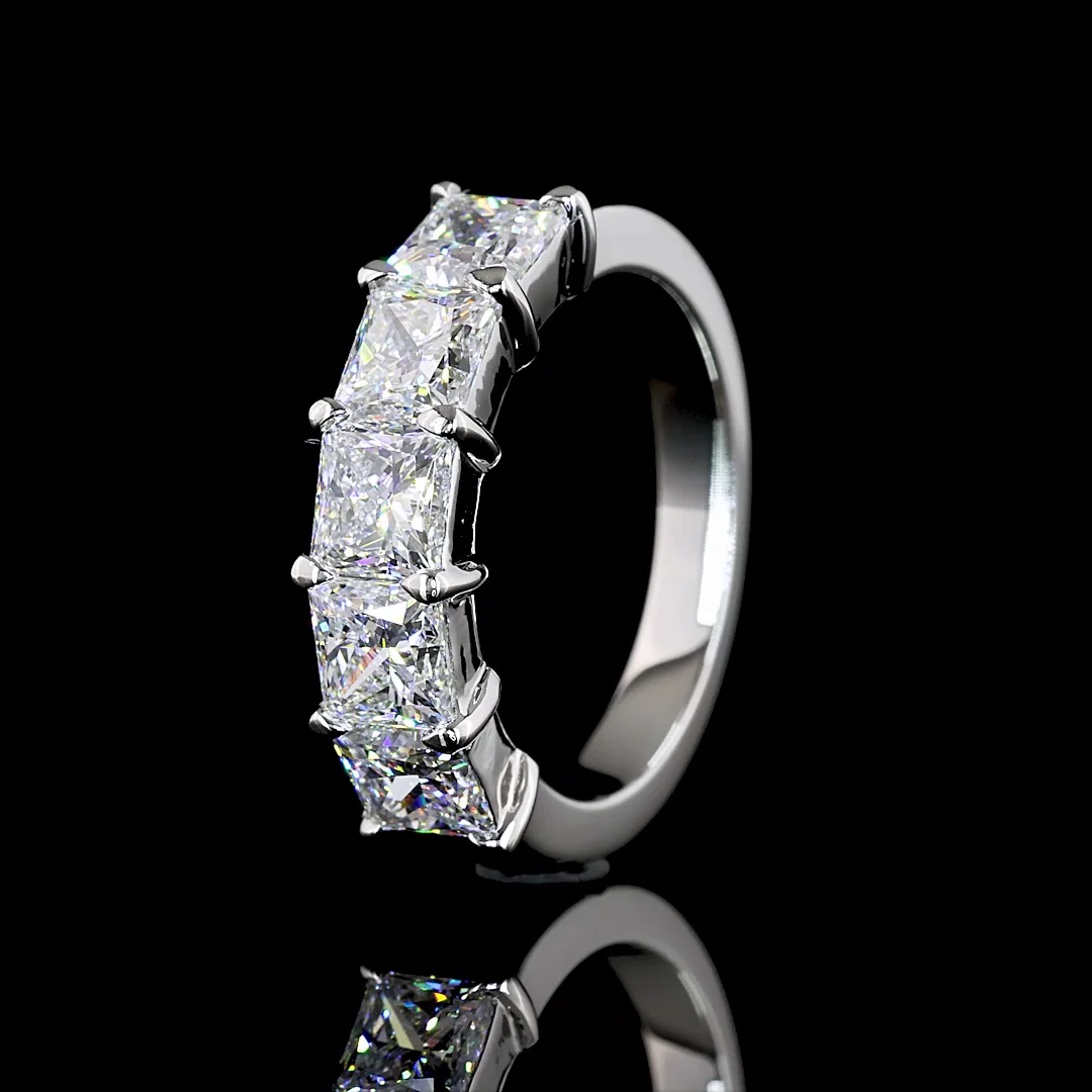 2.88 Cts Platinum Princess Shape 5 Stones Eternity Band - Video