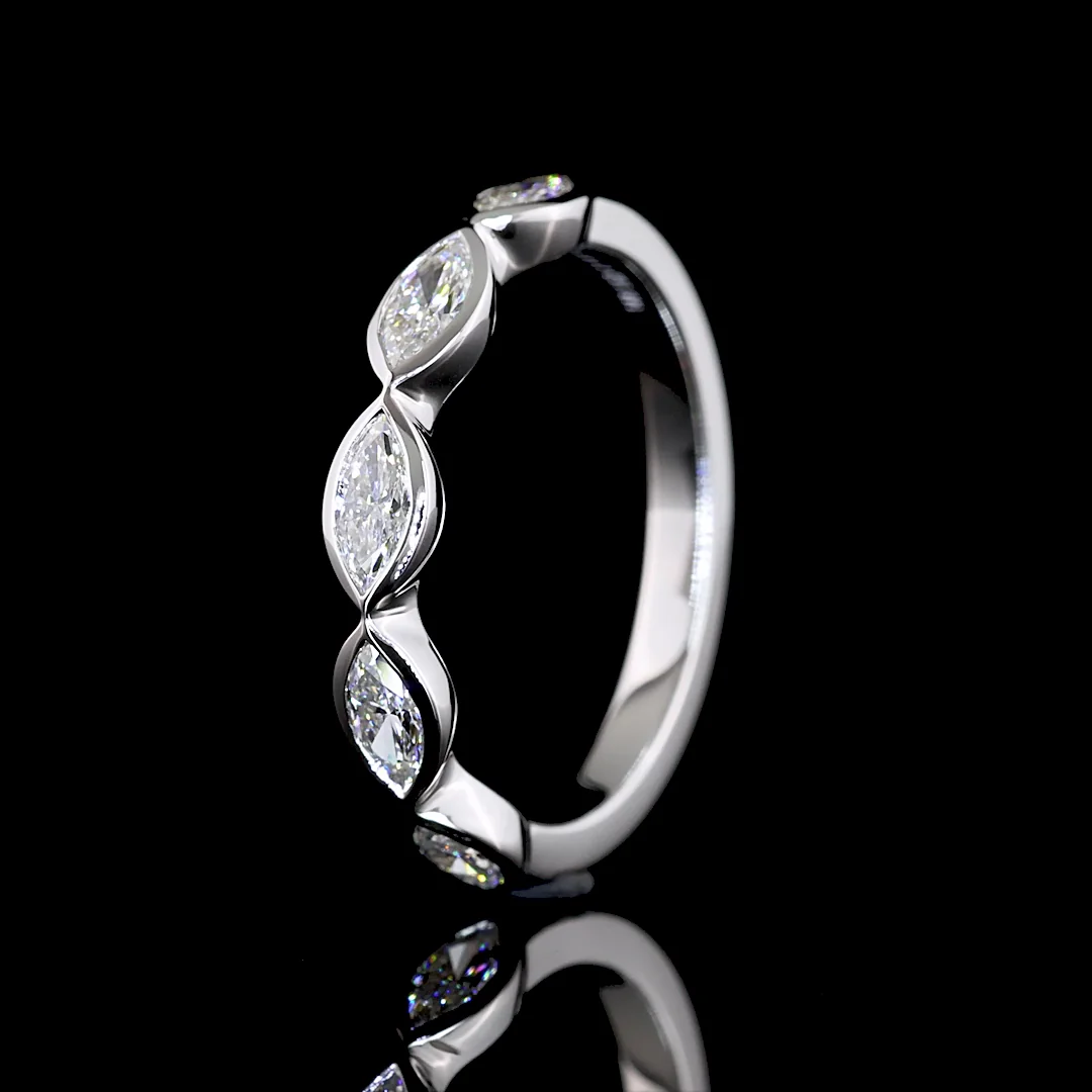 0.59 Cts 14k White Gold Marquise Shape 5 Stones Eternity Band - Image 4