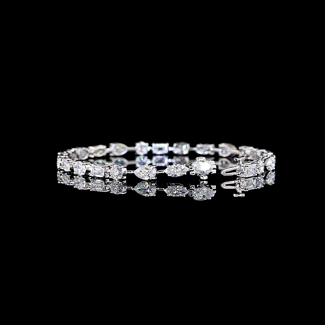 7.3 Cts 14k White Gold Mix Shape Station Bracelet - Image 4