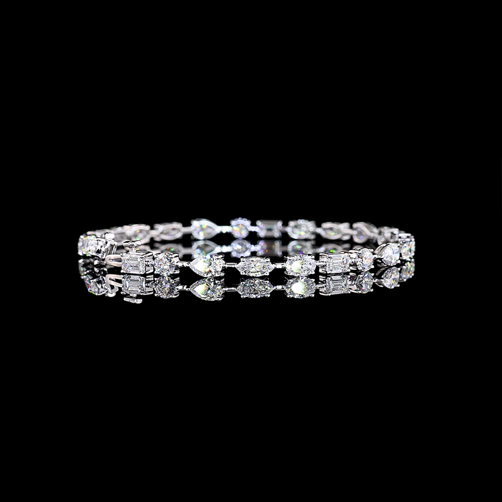 7.3 Cts 14k White Gold Mix Shape Station Bracelet - Video