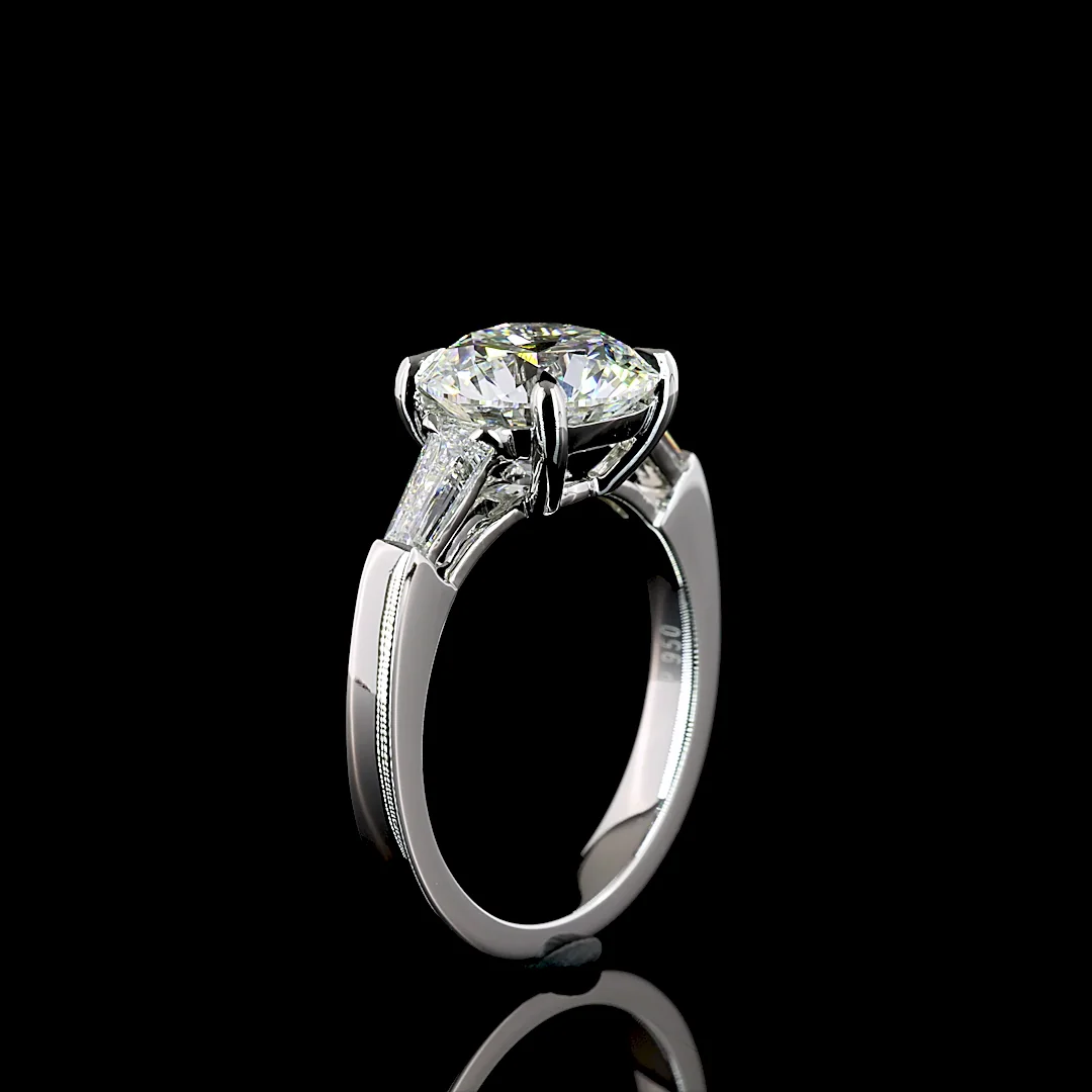 3.65 Cts Platinum Round Shape 3 Stones Ring - Image 4