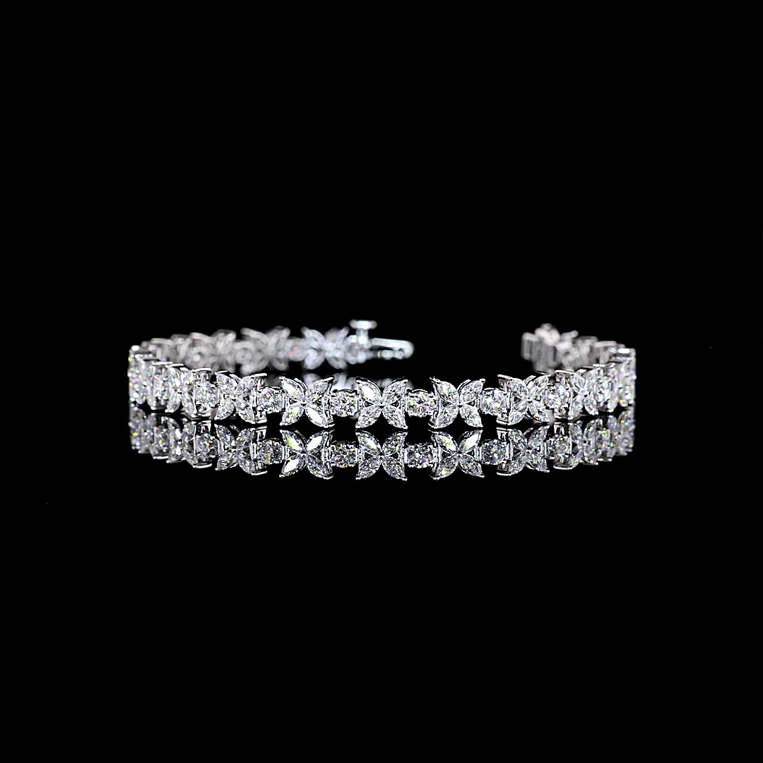 5.18 Cts 14k White Gold Marquise Shape Station Line Tennis Bracelet - Video