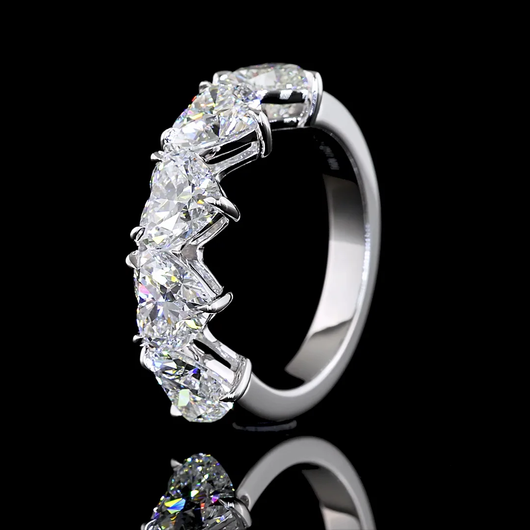 4.06 Cts 14k White Gold Heart Shape 5 Stones Eternity Band - Image 4