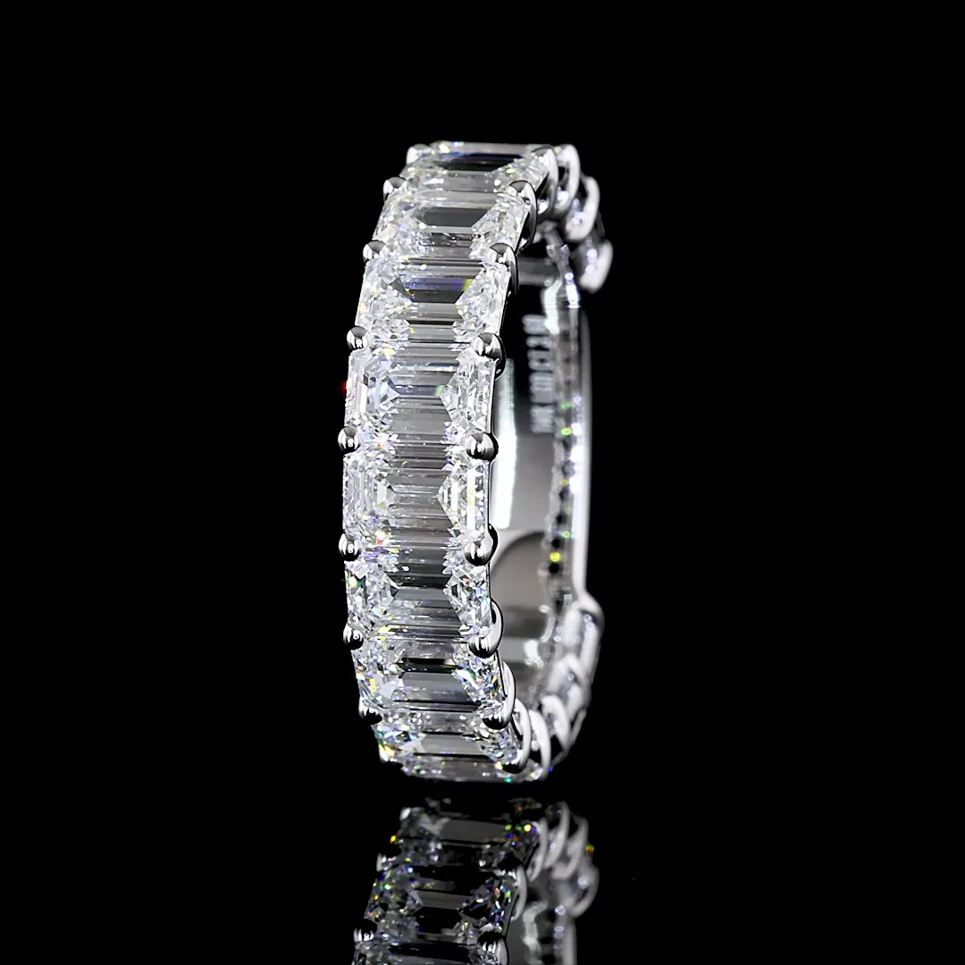 3.6 Cts 14k White Gold Emerald Shape 3/4 Band Eternity Band - Image 4