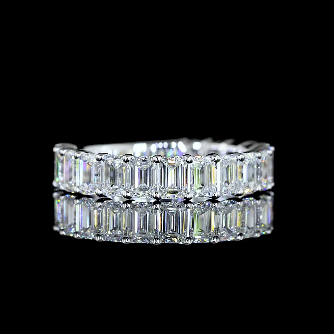 2.15 Cts 14k White Gold Emerald Shape 3/4 Band Eternity Band - Video
