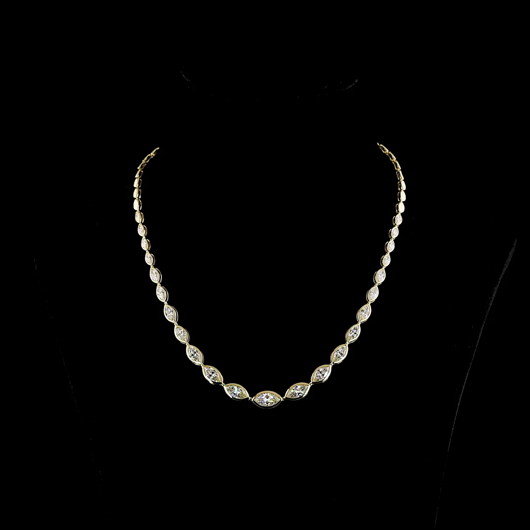 10.08 Cts 14k Yellow Gold Marquise Shape Riviera Necklace - Video