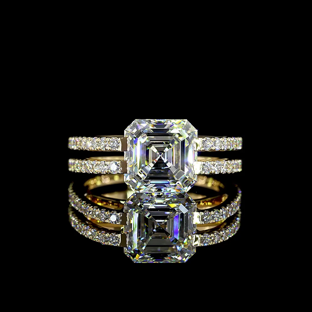 3.55 Cts 14k Yellow Gold Asscher Shape Special Ring - Image 3