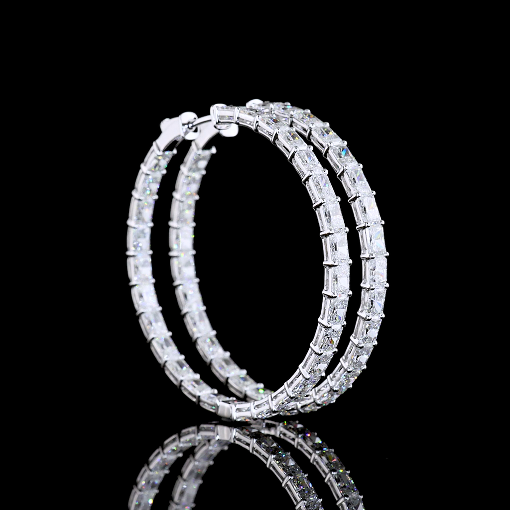 11.63 Cts 14k White Gold Radiant Shape Hoops Earring - Video
